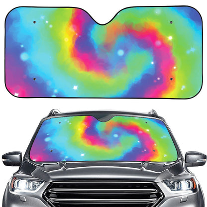Rainbow Spiral Tie Dye Print Car Windshield Sun Shade