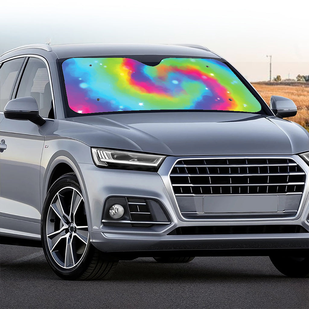Rainbow Spiral Tie Dye Print Car Windshield Sun Shade