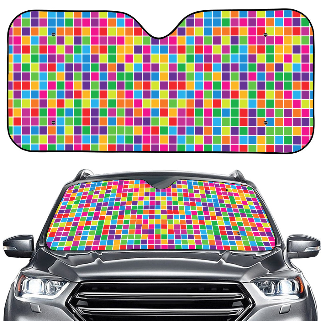 Rainbow Squares Pattern Print Car Windshield Sun Shade