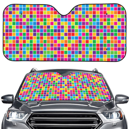 Rainbow Squares Pattern Print Car Windshield Sun Shade