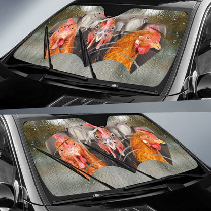 Rainy Driving Chickens Car Auto Sunshades