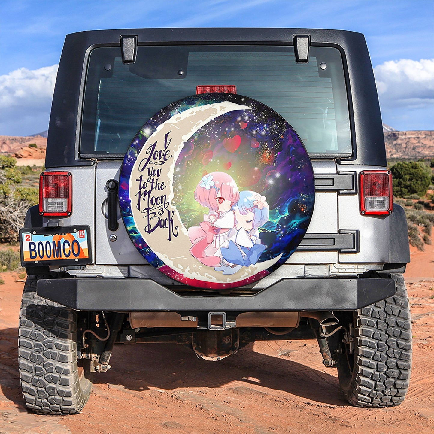 Ram And Rem Rezero Love You To The Moon Galaxy Spare Tire Cover