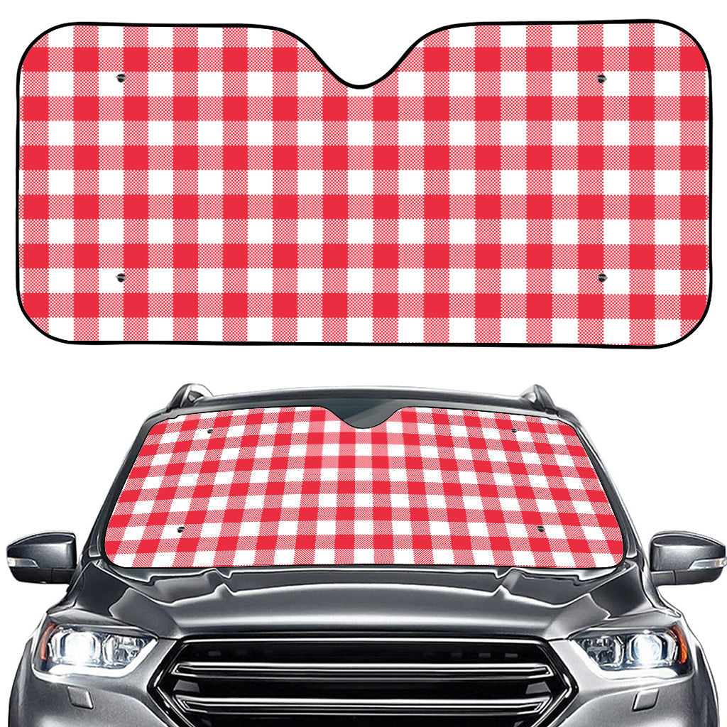 Raspberry Red And White Gingham Print Car Windshield Sun Shade