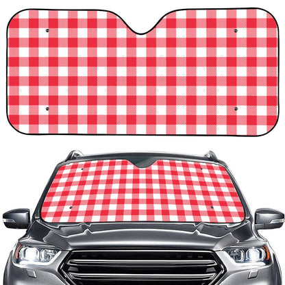 Raspberry Red And White Gingham Print Car Windshield Sun Shade