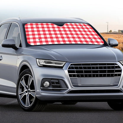 Raspberry Red And White Gingham Print Car Windshield Sun Shade