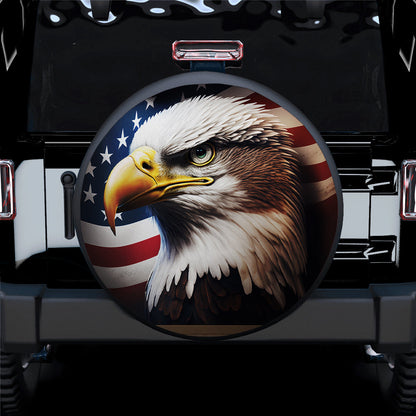 Realistic Bald Eagle Us Flag Background Car Spare Tire Cover