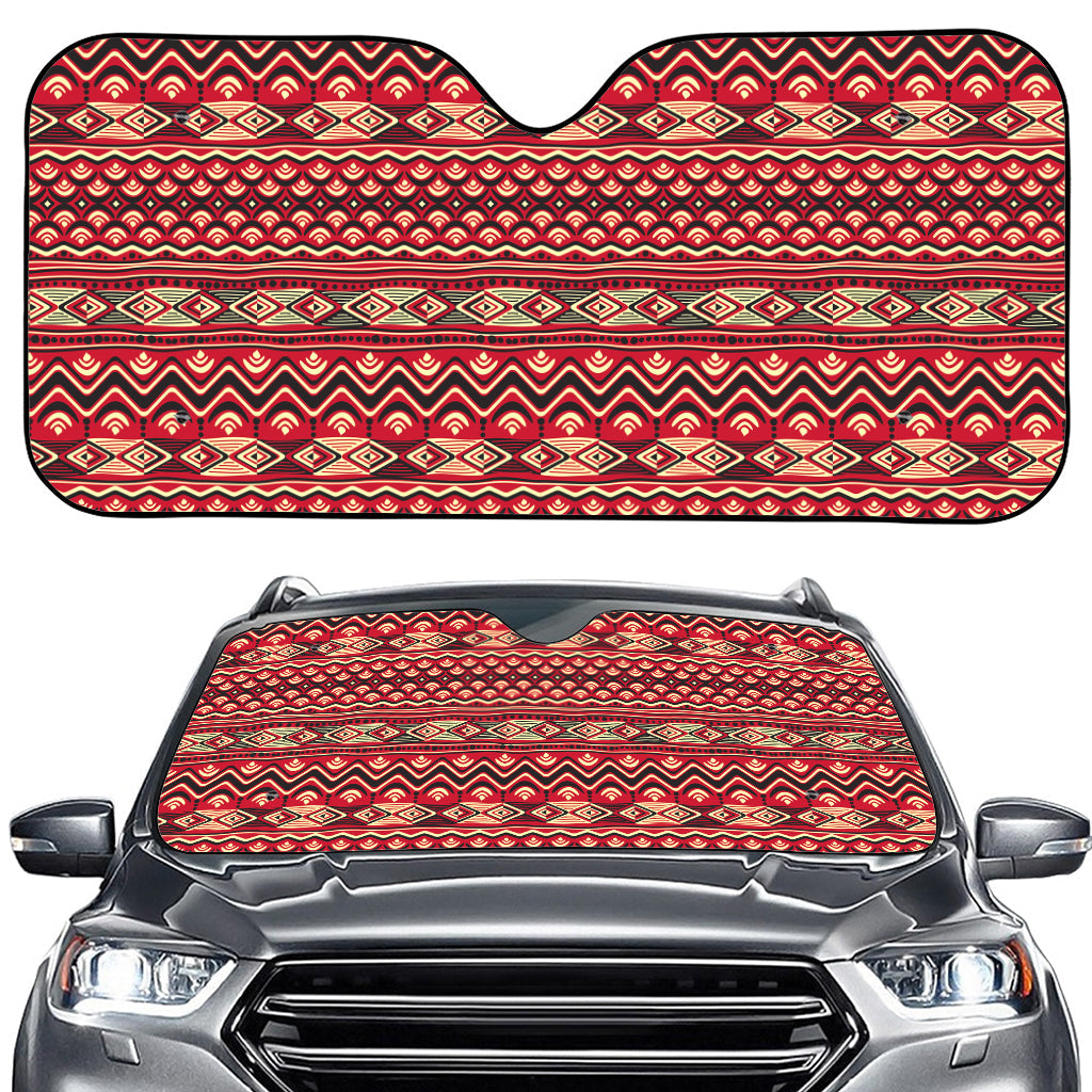Red African Tribal Pattern Print Car Windshield Sun Shade