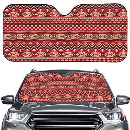 Red African Tribal Pattern Print Car Windshield Sun Shade