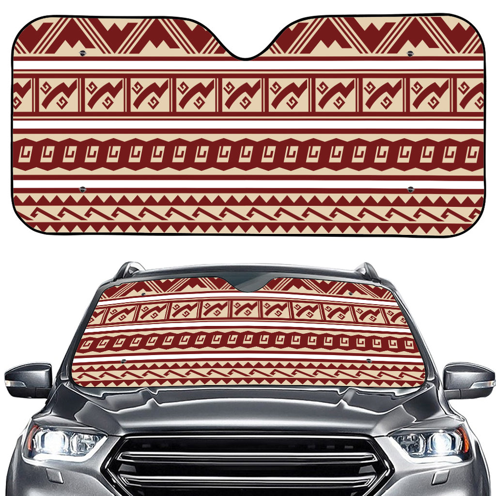 Red And Beige Southwestern Pattern Print Car Windshield Sun Shade