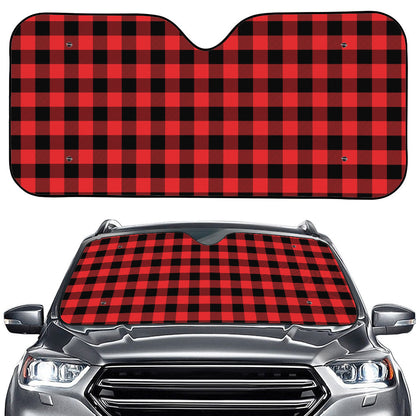 Red And Black Buffalo Plaid Print Car Windshield Sun Shade