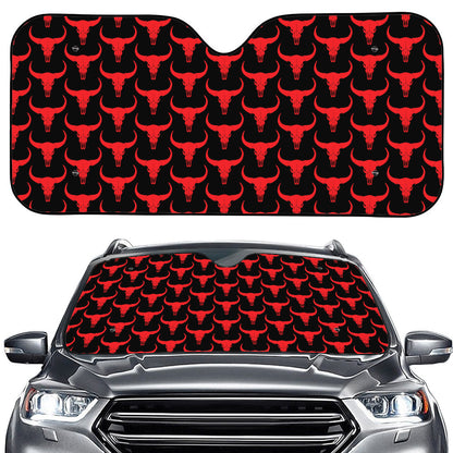 Red And Black Bull Skull Pattern Print Car Windshield Sun Shade