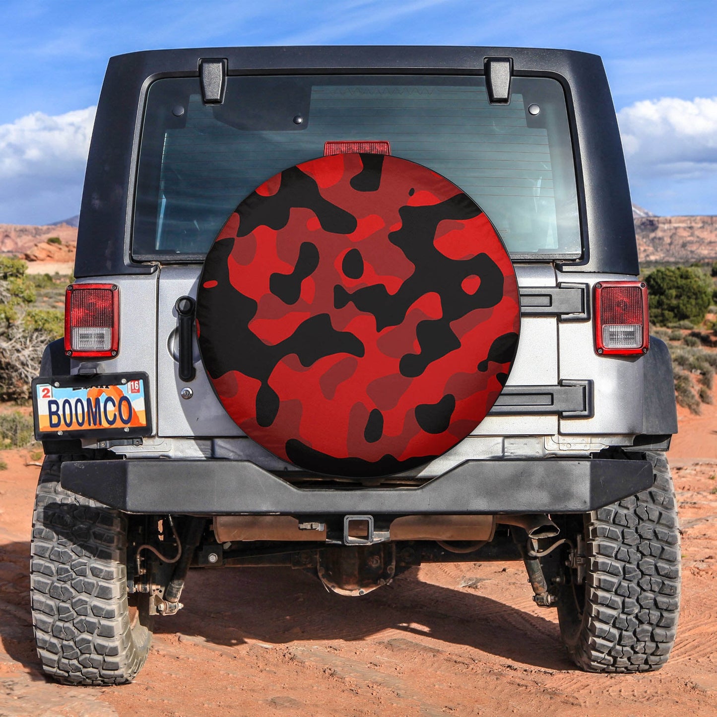 Red And Black Camouflage Spare Tire Cover