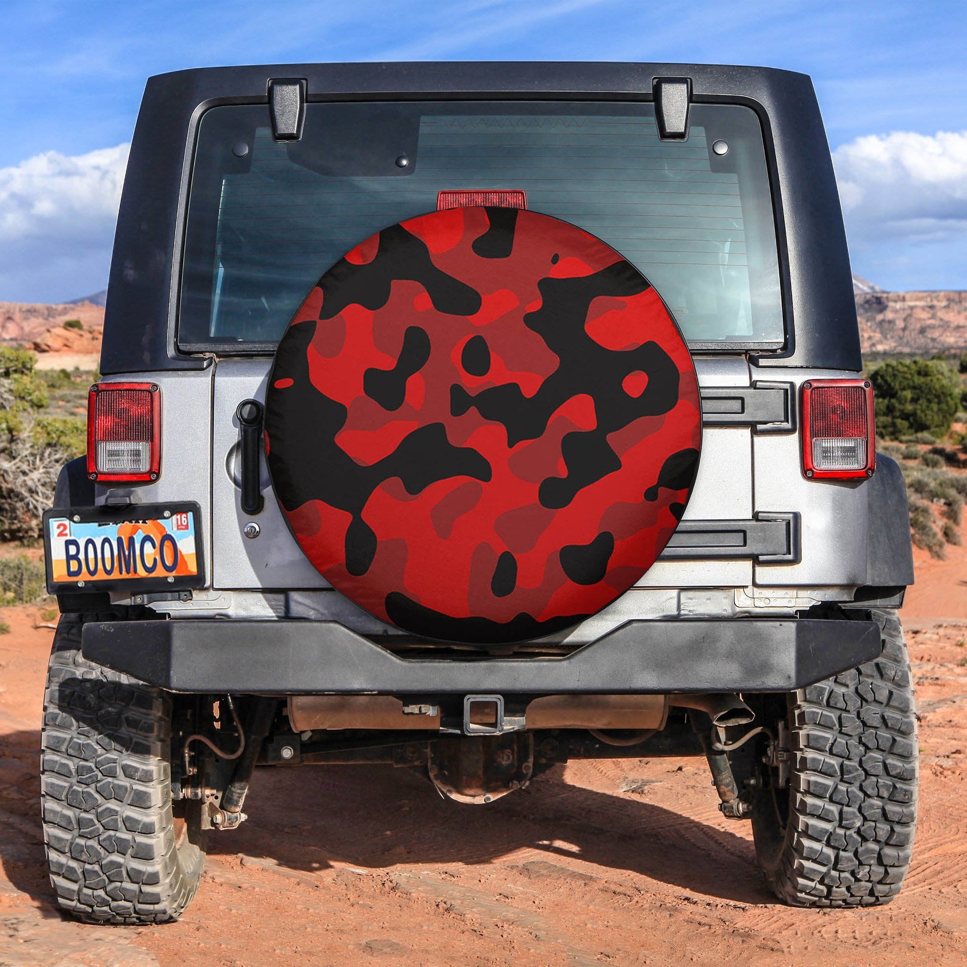 Red And Black Camouflage Spare Tire Cover