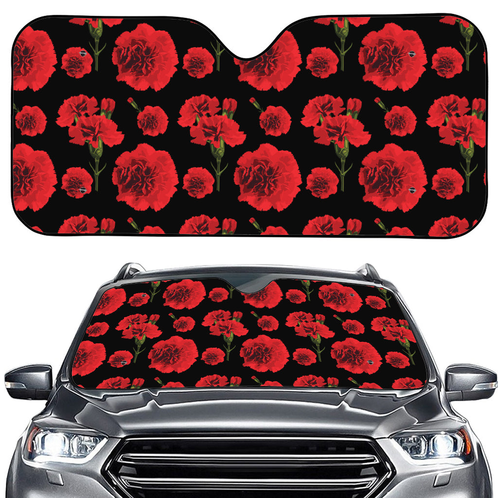 Red And Black Carnation Pattern Print Car Windshield Sun Shade
