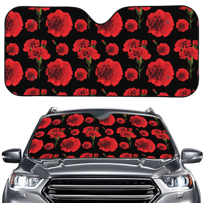 Red And Black Carnation Pattern Print Car Windshield Sun Shade