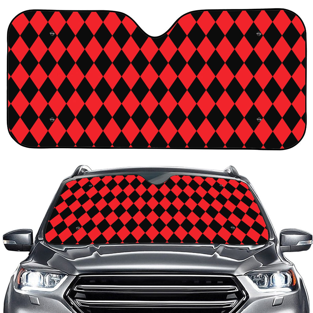 Red And Black Harlequin Pattern Print Car Windshield Sun Shade