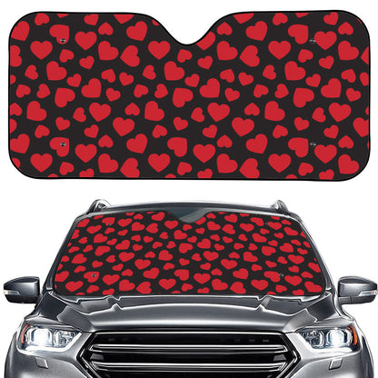 Red And Black Heart Pattern Print Car Windshield Sun Shade