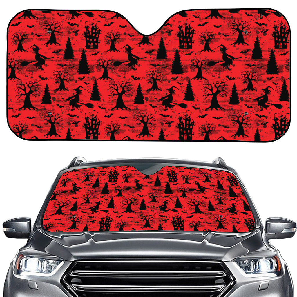 Red And Black Horror Witch Pattern Print Car Windshield Sun Shade