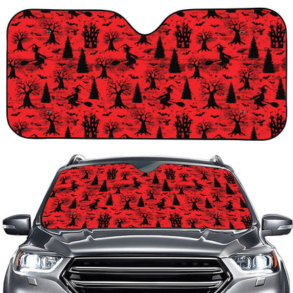 Red And Black Horror Witch Pattern Print Car Windshield Sun Shade
