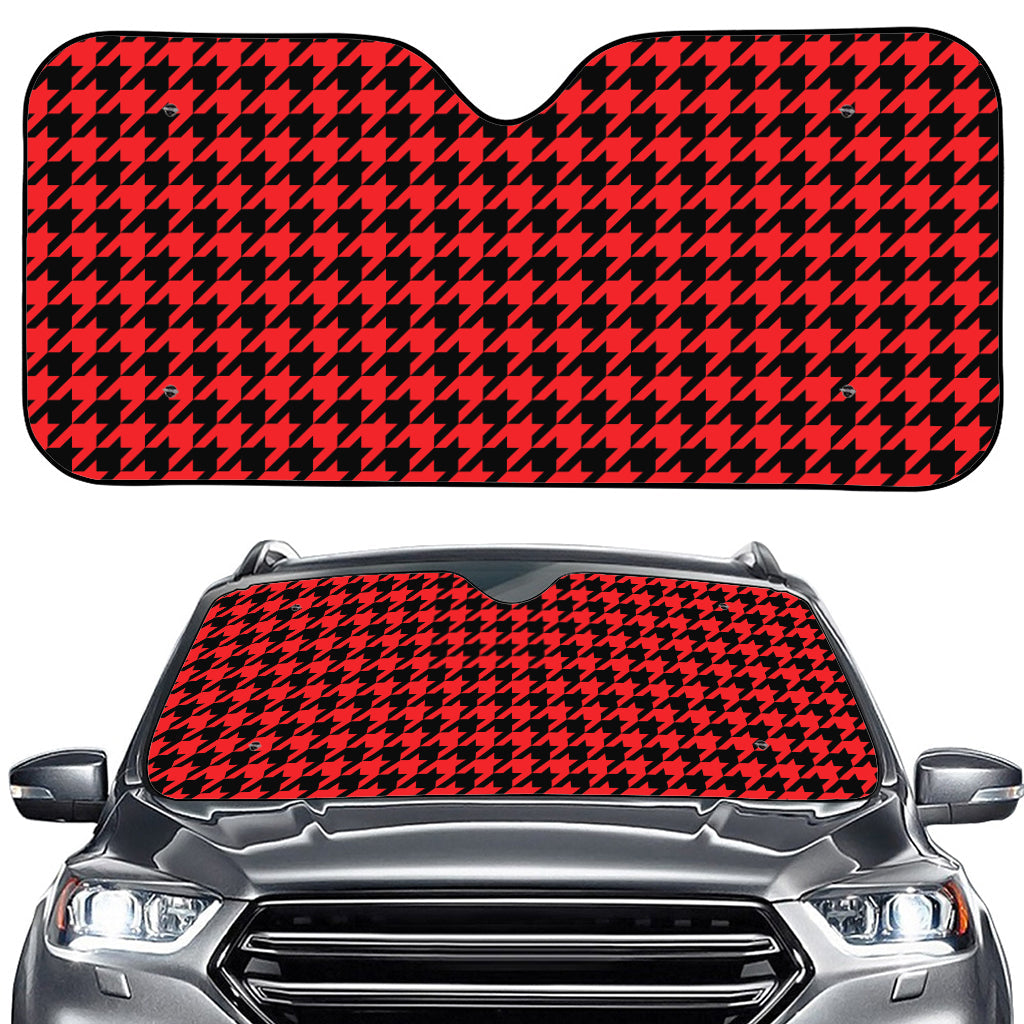 Red And Black Houndstooth Pattern Print Car Windshield Sun Shade
