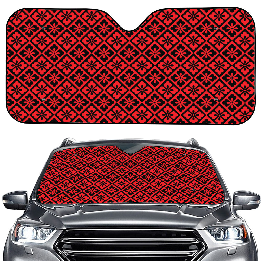 Red And Black Japanese Pattern Print Car Windshield Sun Shade