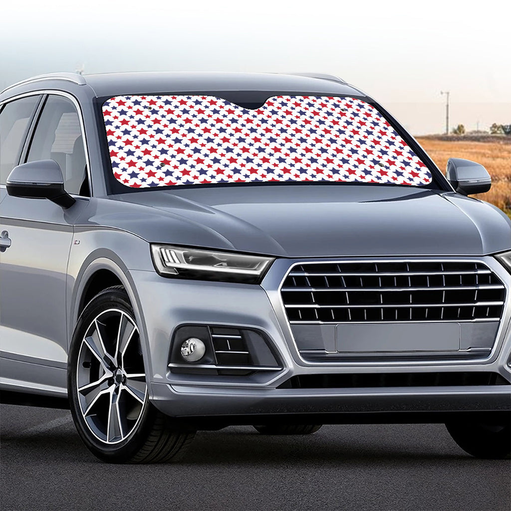 Red And Blue American Star Pattern Print Car Windshield Sun Shade