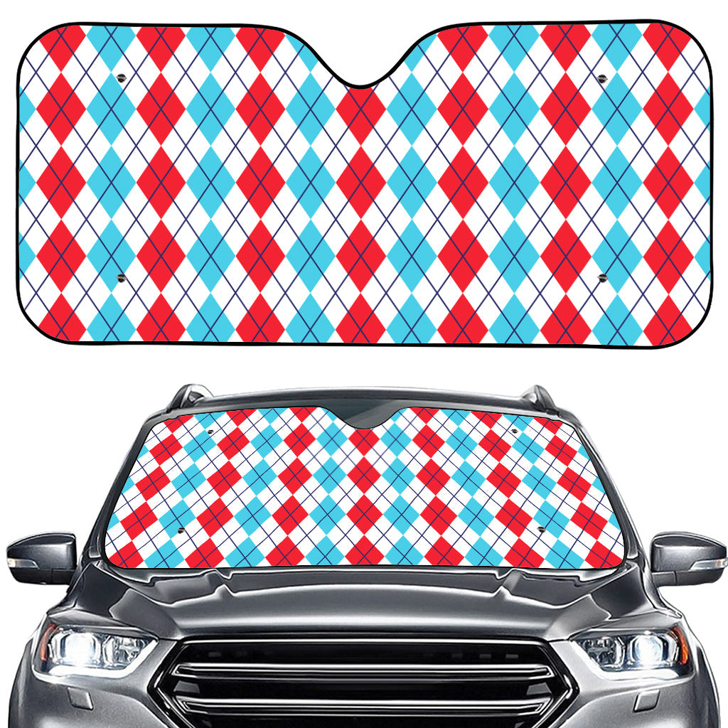 Red And Blue Argyle Pattern Print Car Windshield Sun Shade