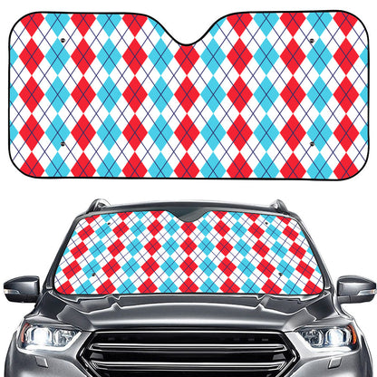 Red And Blue Argyle Pattern Print Car Windshield Sun Shade