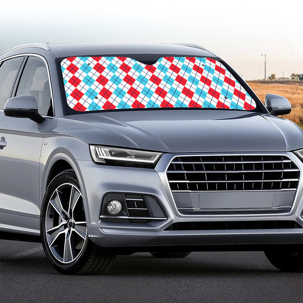Red And Blue Argyle Pattern Print Car Windshield Sun Shade