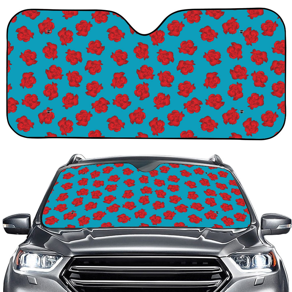 Red And Blue Carnation Pattern Print Car Windshield Sun Shade