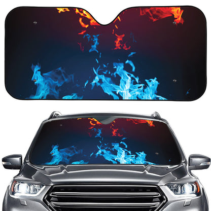 Red And Blue Fire Print Car Windshield Sun Shade