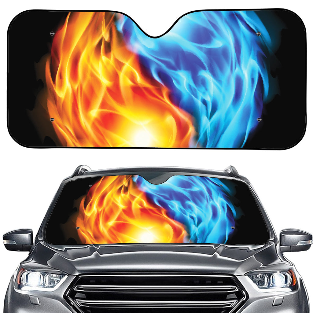 Red And Blue Fire Yin Yang Print Car Windshield Sun Shade