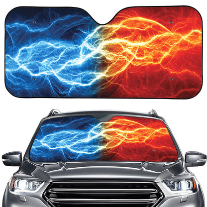 Red And Blue Lightning Print Car Windshield Sun Shade