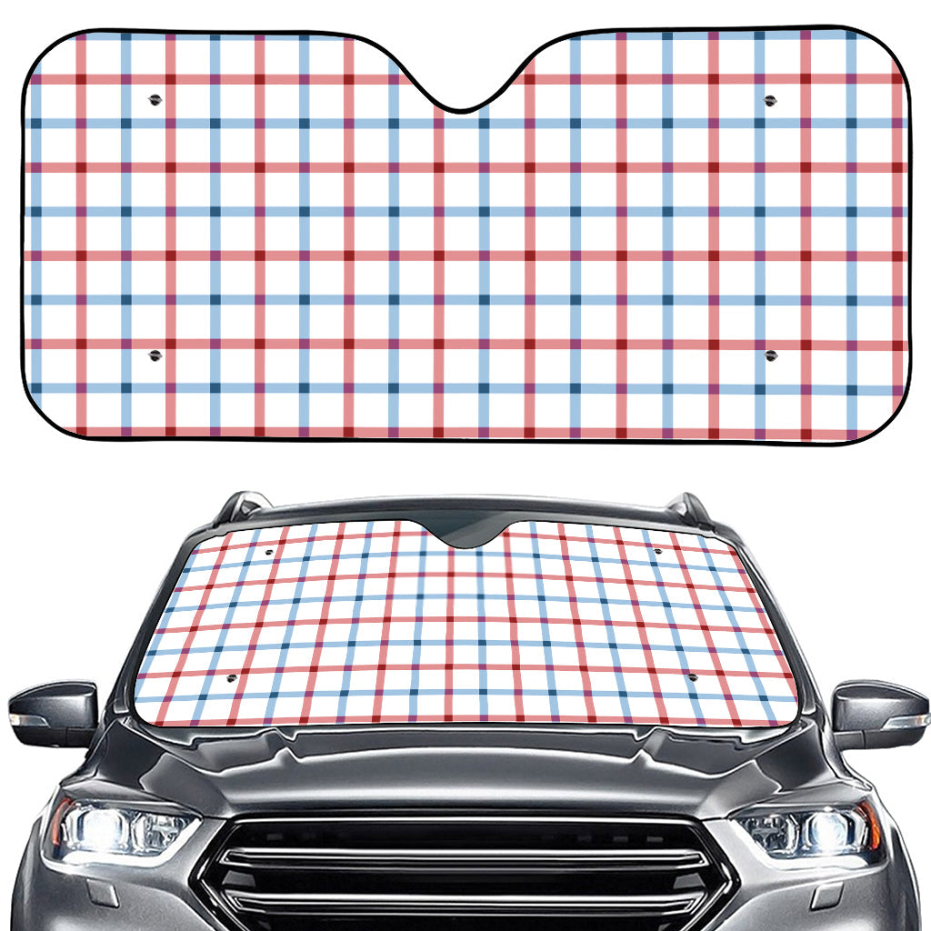 Red And Blue Tattersall Pattern Print Car Windshield Sun Shade