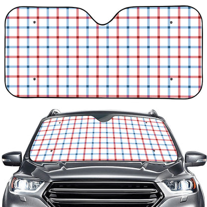 Red And Blue Tattersall Pattern Print Car Windshield Sun Shade