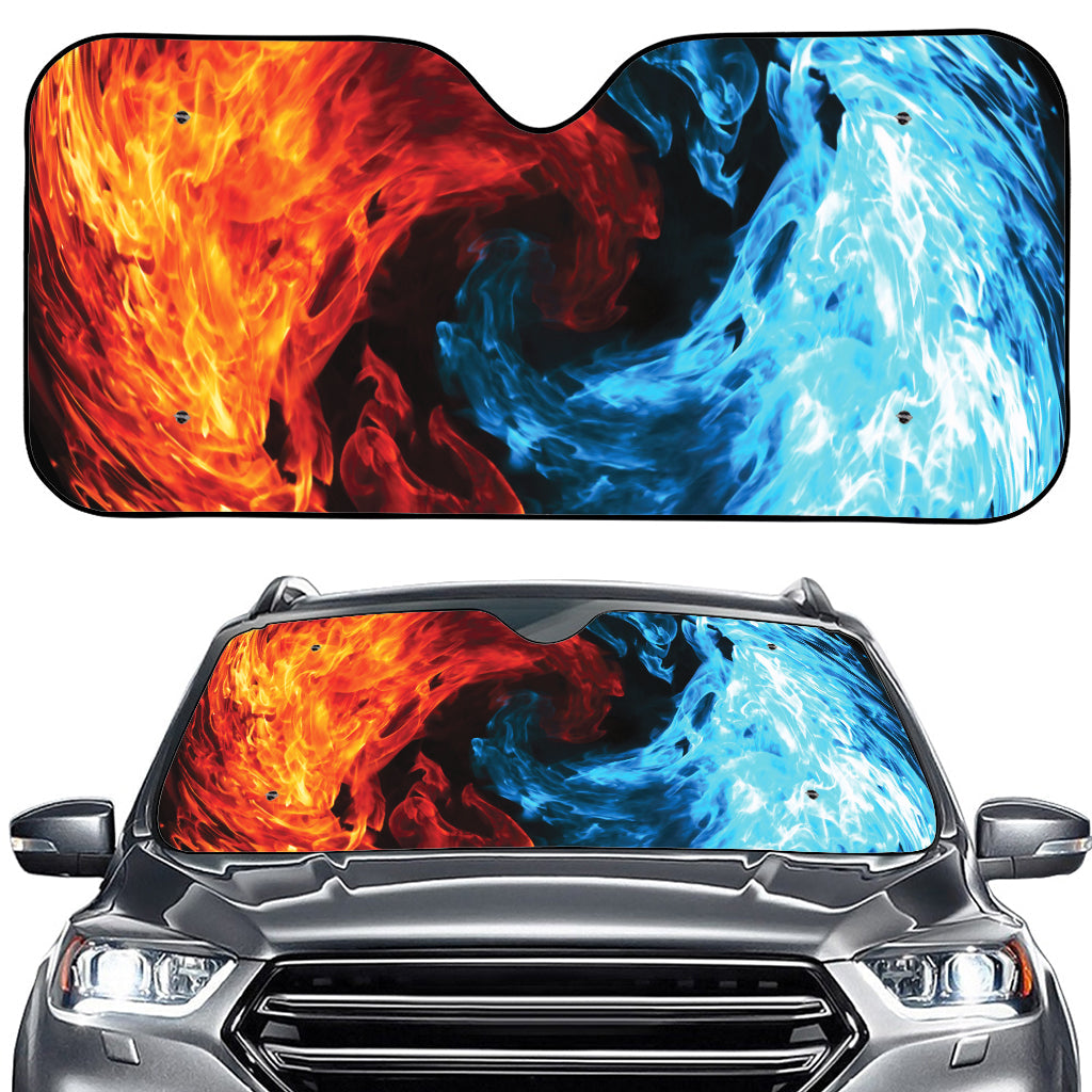 Red And Blue Twin Flame Print Car Windshield Sun Shade