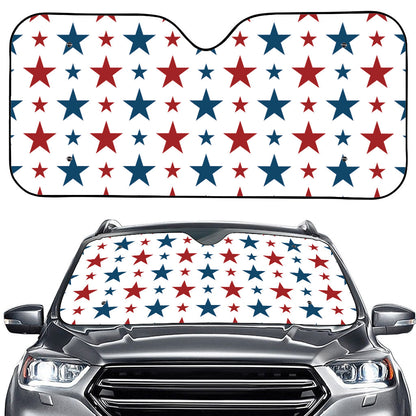 Red And Blue USA Star Pattern Print Car Windshield Sun Shade