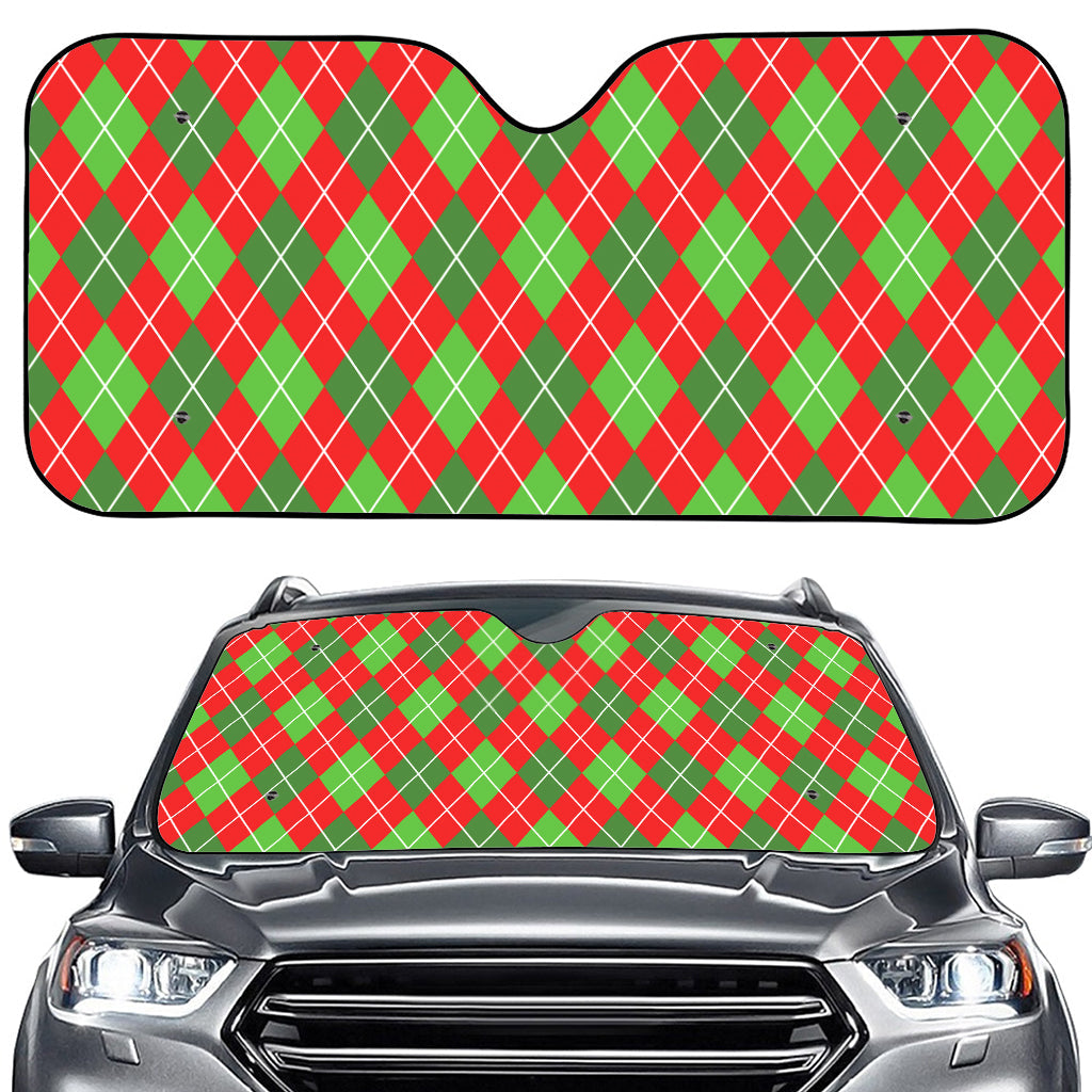 Red And Green Argyle Pattern Print Car Windshield Sun Shade