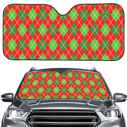Red And Green Argyle Pattern Print Car Windshield Sun Shade