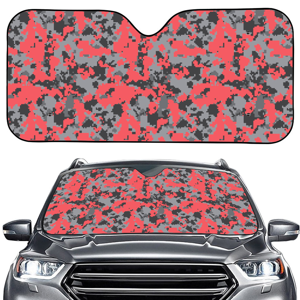 Red And Grey Digital Camo Pattern Print Car Windshield Sun Shade
