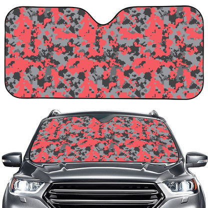 Red And Grey Digital Camo Pattern Print Car Windshield Sun Shade