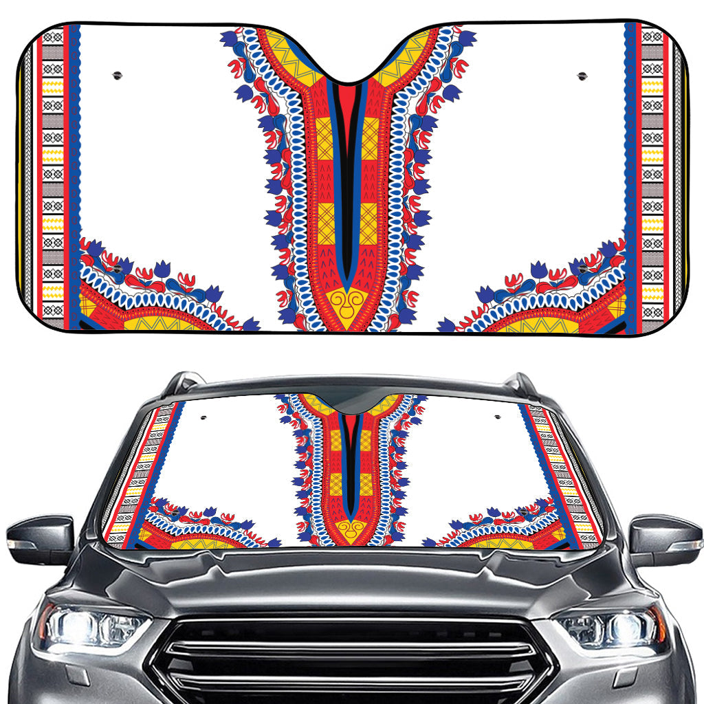 Red And White African Dashiki Print Car Windshield Sun Shade