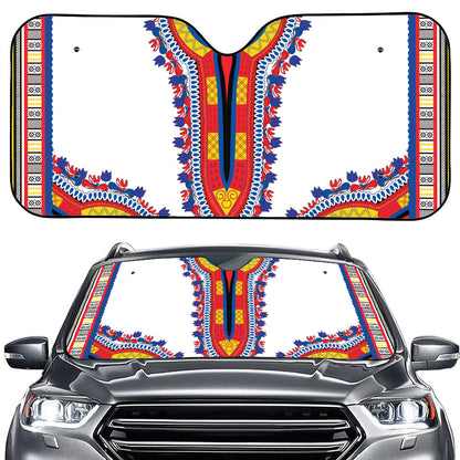Red And White African Dashiki Print Car Windshield Sun Shade