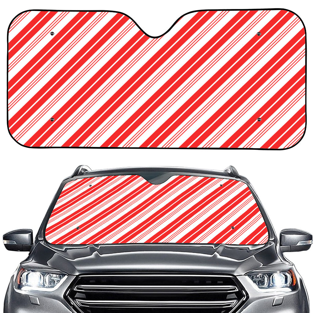 Red And White Candy Cane Stripe Print Car Windshield Sun Shade