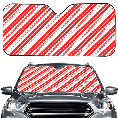 Red And White Candy Cane Stripe Print Car Windshield Sun Shade