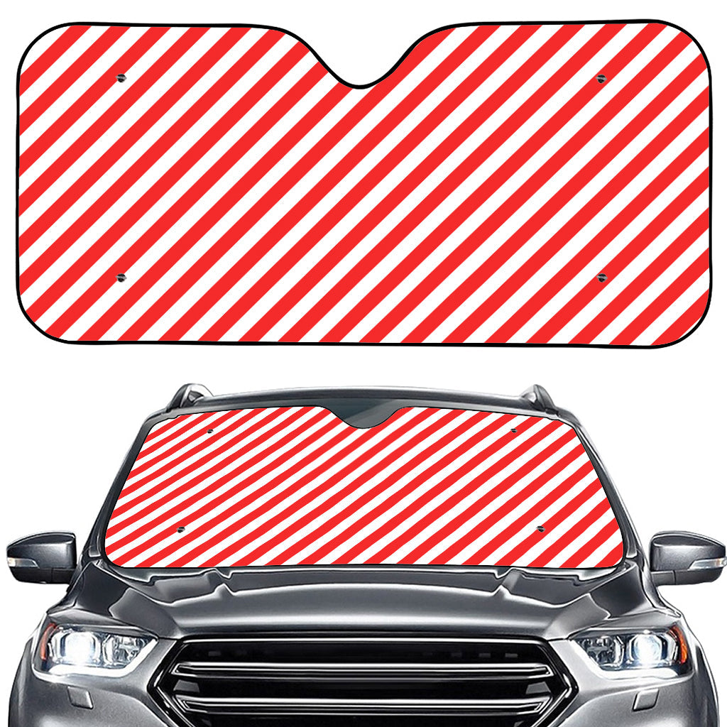 Red And White Candy Cane Striped Print Car Windshield Sun Shade