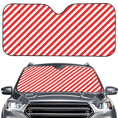 Red And White Candy Cane Striped Print Car Windshield Sun Shade