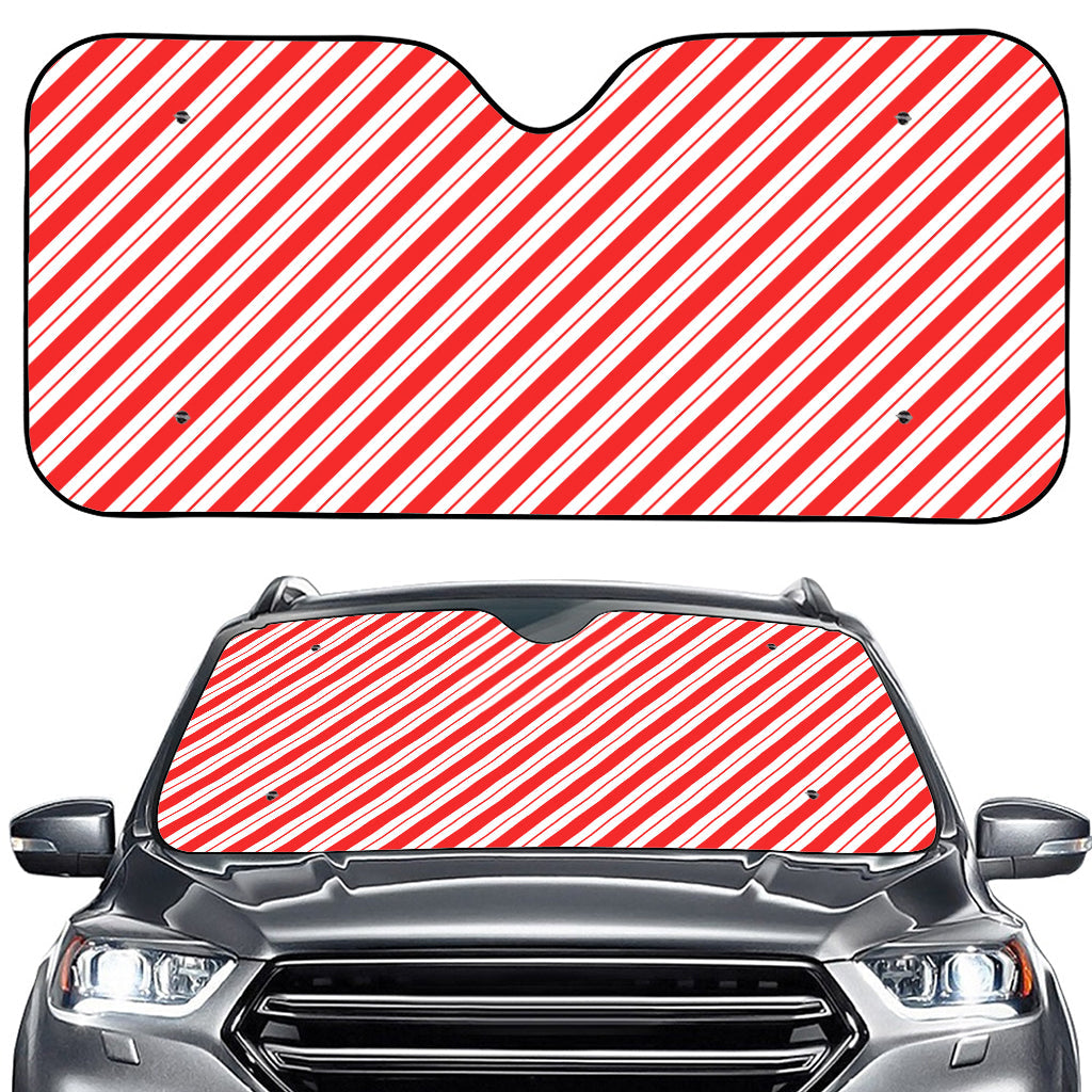 Red And White Candy Cane Stripes Print Car Windshield Sun Shade