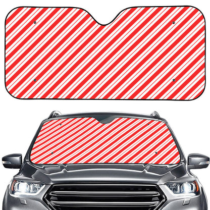 Red And White Candy Cane Stripes Print Car Windshield Sun Shade