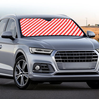 Red And White Candy Cane Stripes Print Car Windshield Sun Shade